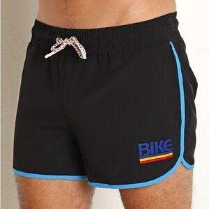 Men’s BIKE Black & Blue Athletic 4-Way Stretch Track Shorts Size Medium |B72